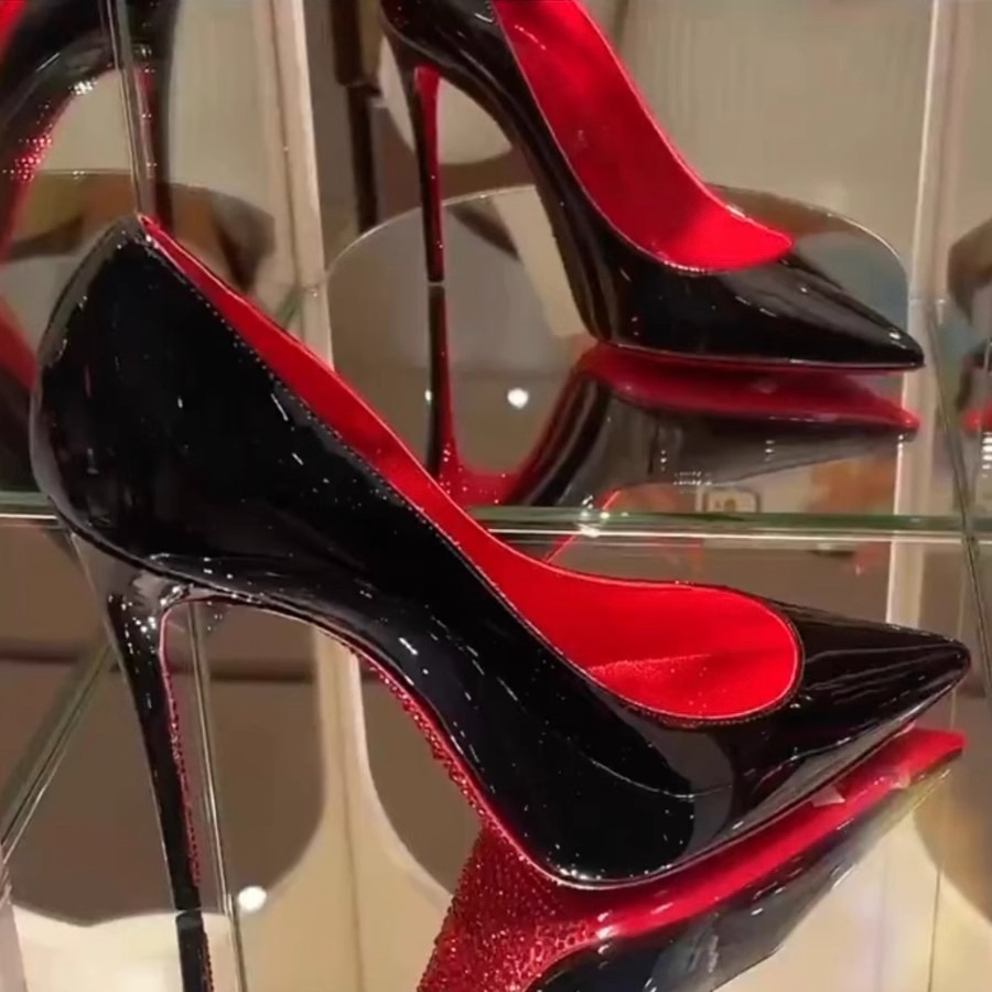 High-heeled bed romantic gunny shoes for women, 2023 new autumn black 10 cm sexy pointed-toe single shoes