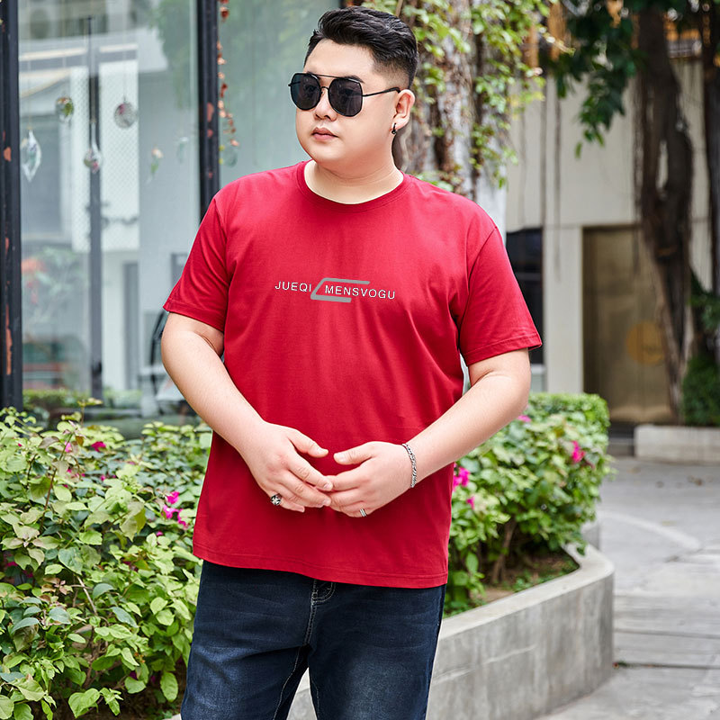 Fat and plus-size pure cotton round-neck short-sleeved men's T-shirt, a sports and casual base layer for fat guys, 180g combed cotton Specification image