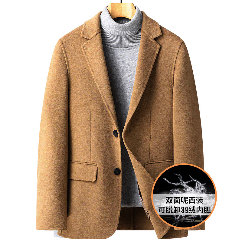 Autumn and winter detachable down inner lining double-sided wool suit men's warm and casual wool woolen suit jacket Item Picture
