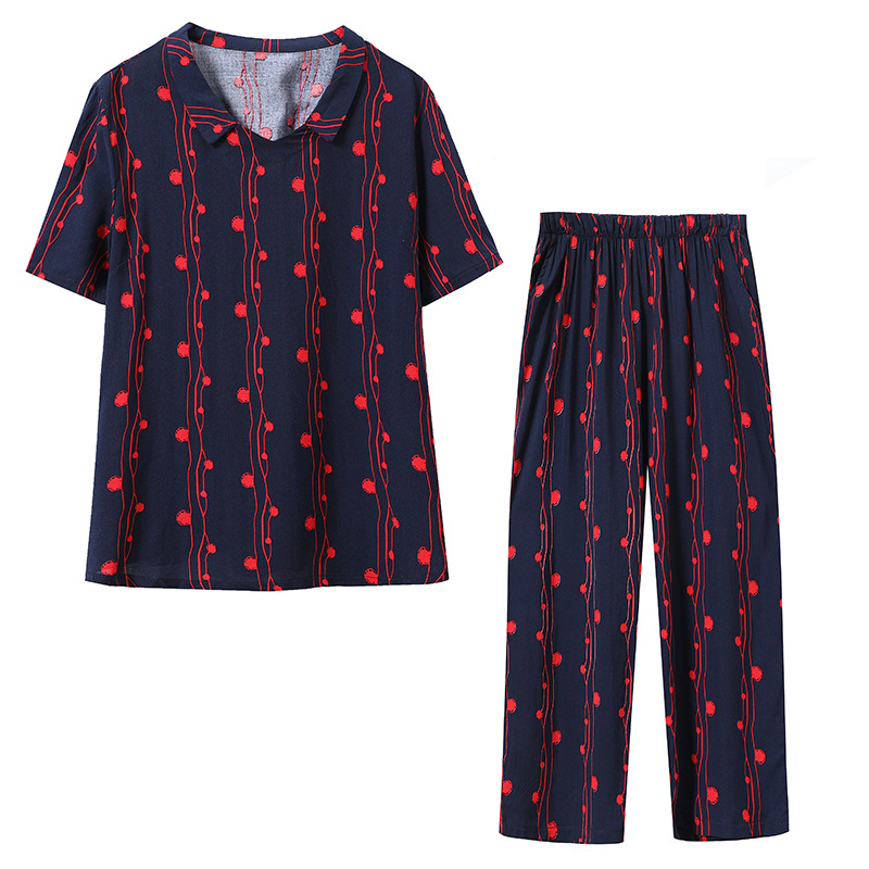 A 200-pound overweight mom's summer cotton and silk short-sleeved suit with oversized women's T-shirts for middle-aged and elderly women, a two-piece set for grandma Item Picture