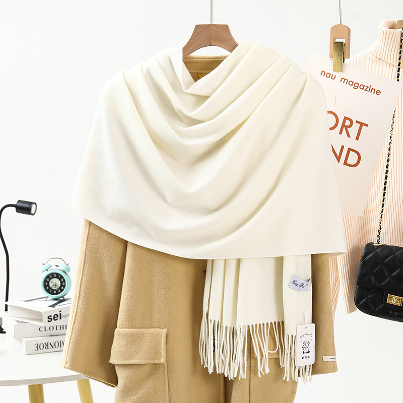 White Scarf Female Autumn Winter High-Grade Cashmere Wool Scarf Every Match 2024 New Imitation Cashmere Scarf Wholesale