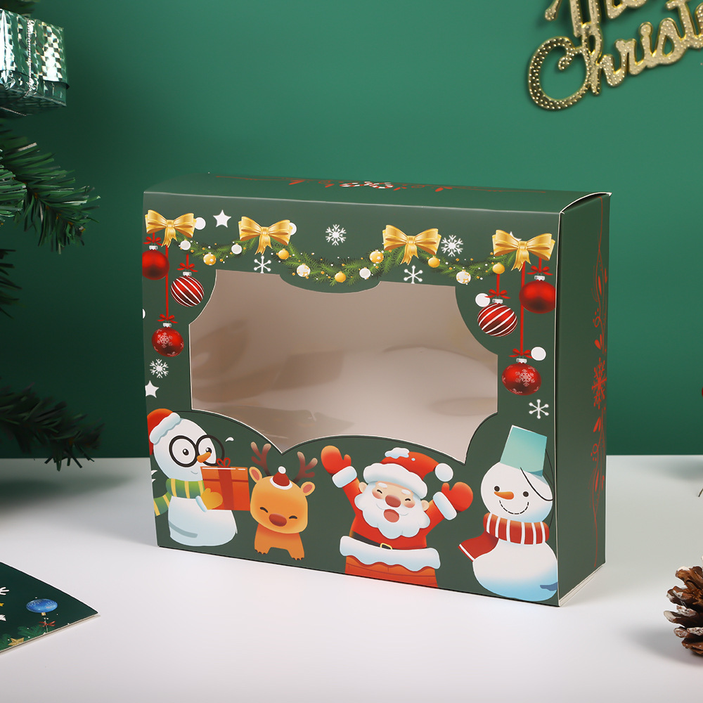Large PVC windowed Christmas gift box, Christmas Eve apple gingerbread man biscuit baking white cardboard packaging box details Picture