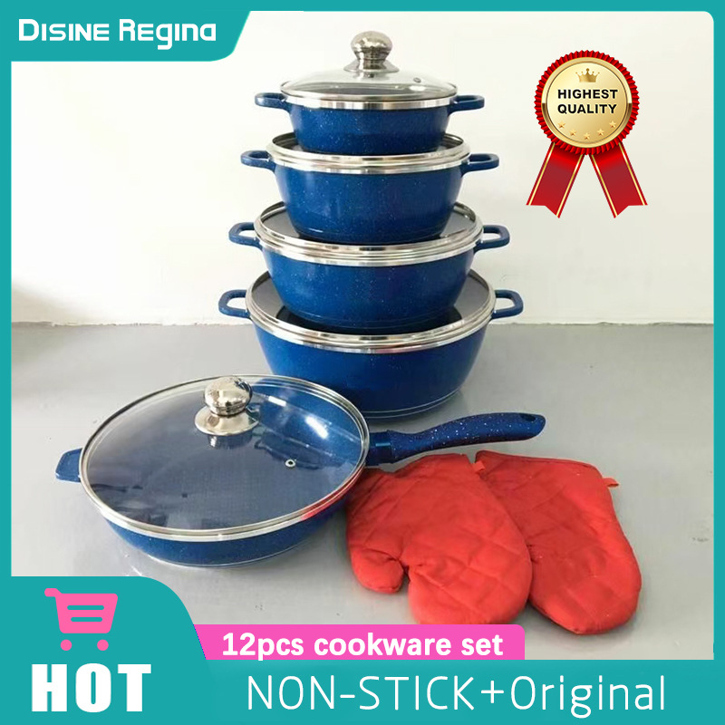 Cross-Border Set Of 12 Sets Of Medical Stone Pot 12Pcs Non-Stick Pot Soup Pan Frying Pan Die Casting Aluminum Factory Foreign Trade