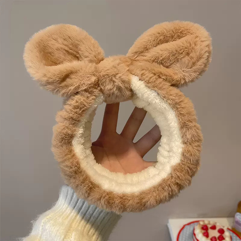 Soft and cute ~ Home cartoon plush rabbit ear hair band, face wash and grooming hair band, women's bow headband and headwear