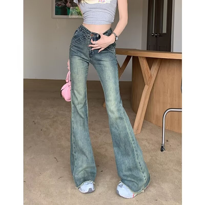 美式复古辣妹设计感微喇牛仔裤女夏秋2024新款显瘦百搭修身喇叭裤