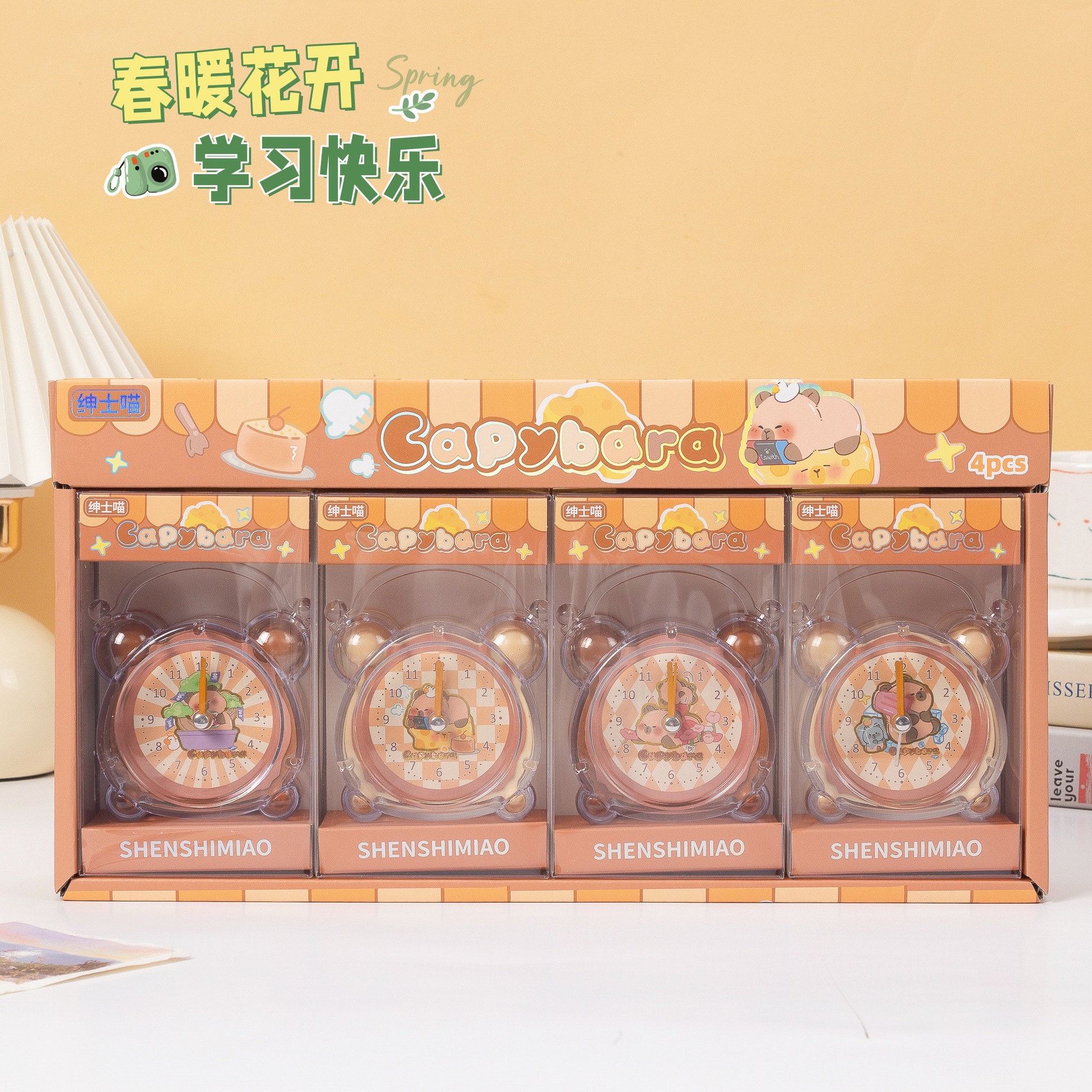 水晶透明小闹钟电子闹钟学生卧室床头夜灯卡皮巴拉小闹钟数字卡通