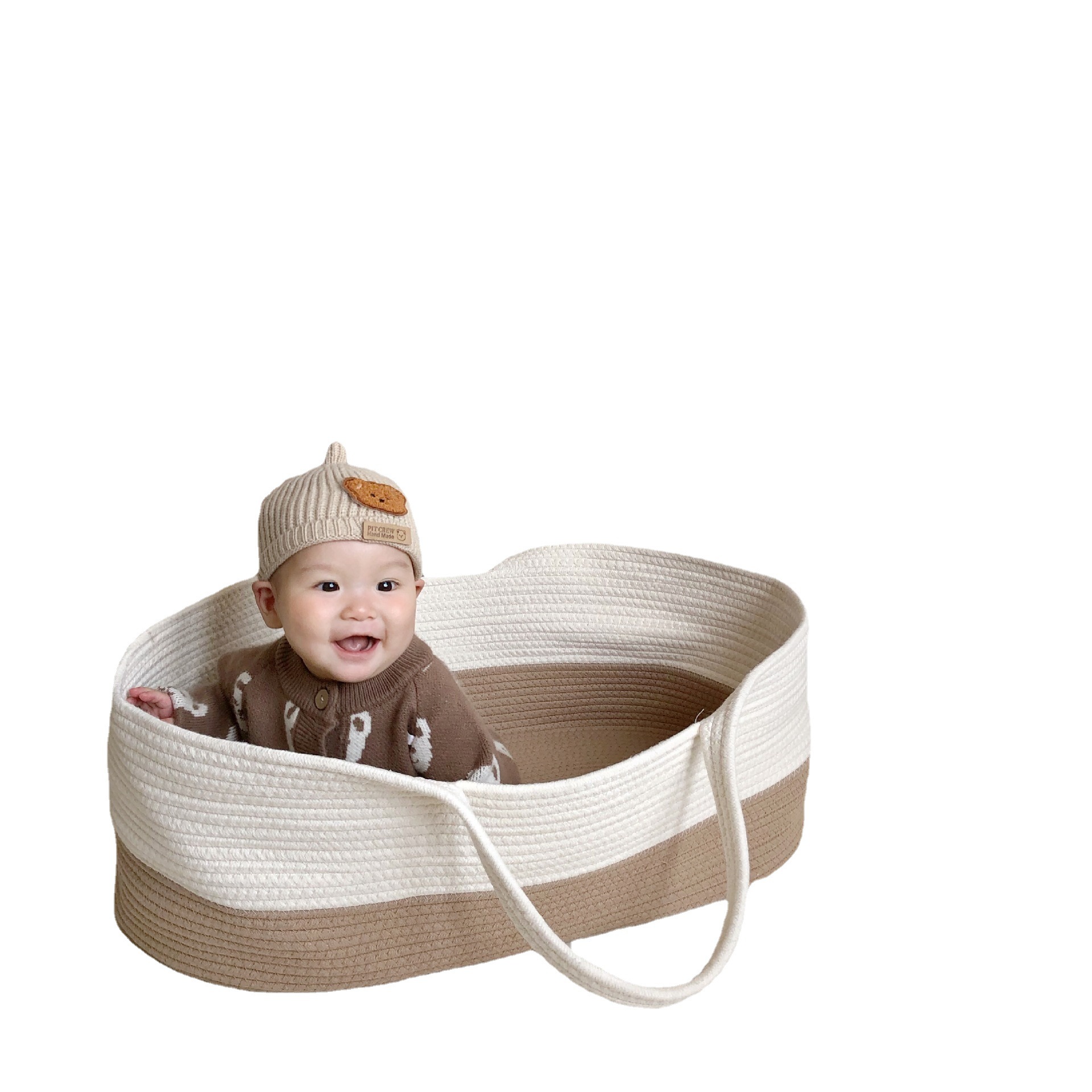 婴儿手提篮 便携式纯棉编织婴儿睡篮 外出手提婴儿床详情图5