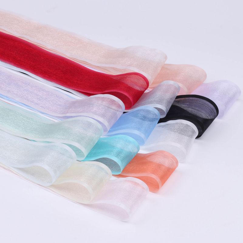 Double-layer thick-edged solid color glossy snow gauze ribbon bow hair accessory clothing Wedding cake gift box packaging sheer gauze ribbon details Picture