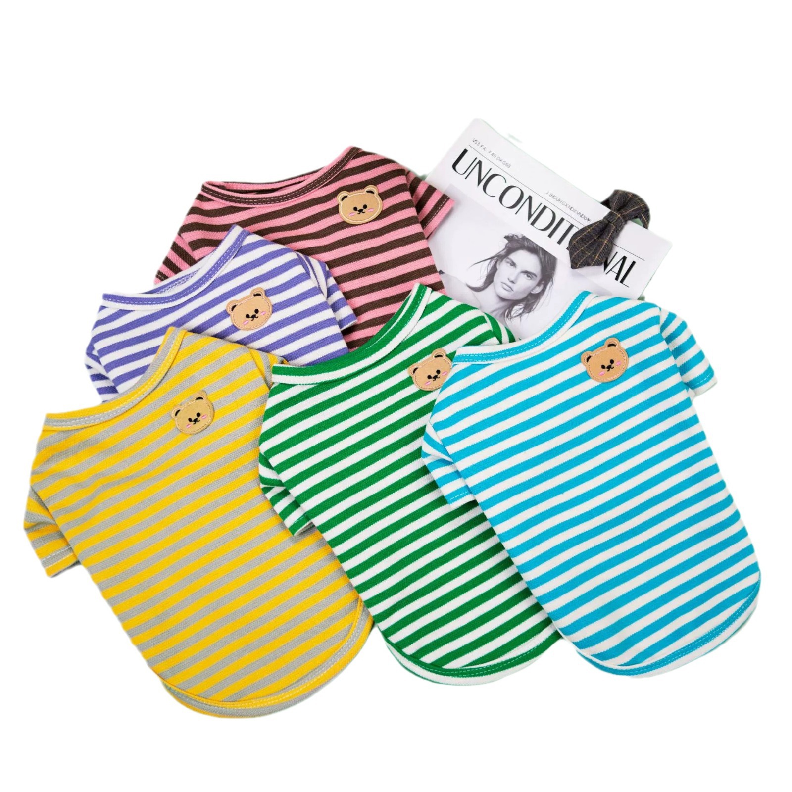 Wholesale of new spring and summer striped striped T-shirts for pet dogs and small and medium-sized dog clothes Item Picture