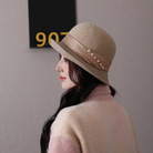 韩版新款针织前翘盆帽子女户外显脸小时尚珍珠纯色小礼帽厂家直营