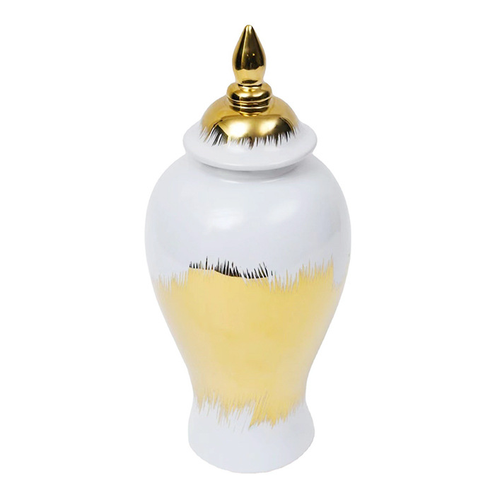 European-style electroplated ceramic general vase decoration, golden light luxury handicraft, model room soft decoration entrance hall decoration Item Picture