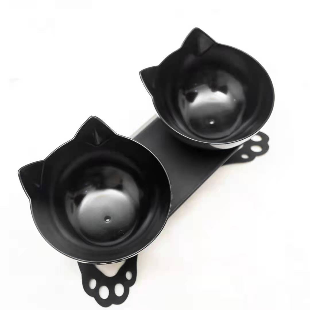 Pet bowl, cat neck guard, transparent tilted cat face, double bowl, dual-purpose, splash-proof dog food set in stock Item Picture
