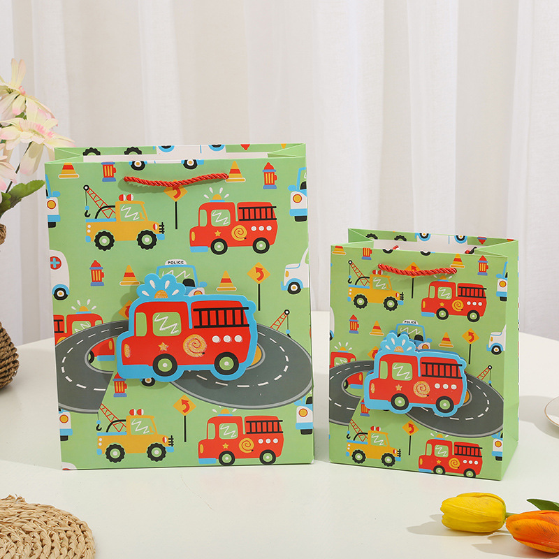 Cartoon car boy 3D patch powder gift bag, hand-held bag, gilded powder paper bag, birthday return gift and souvenir details Picture