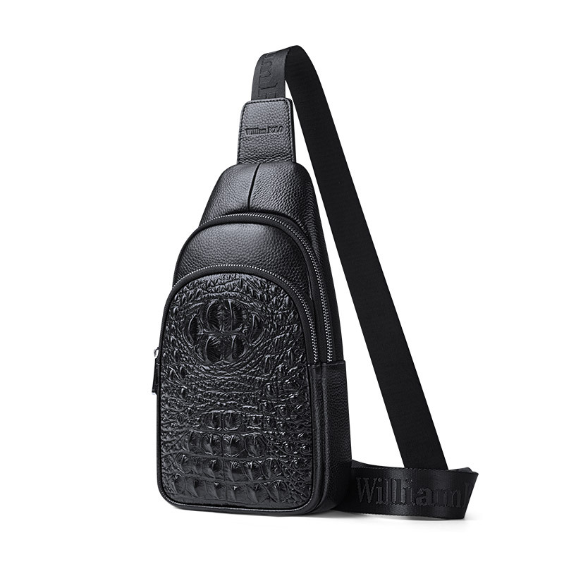 Emperor Paul Chest Bag Men's Leather Men's Single Shoulder Crossbody Bag New Crocodile Print Casual Head Layer Cowhide Crossbody Bag For Men details Picture