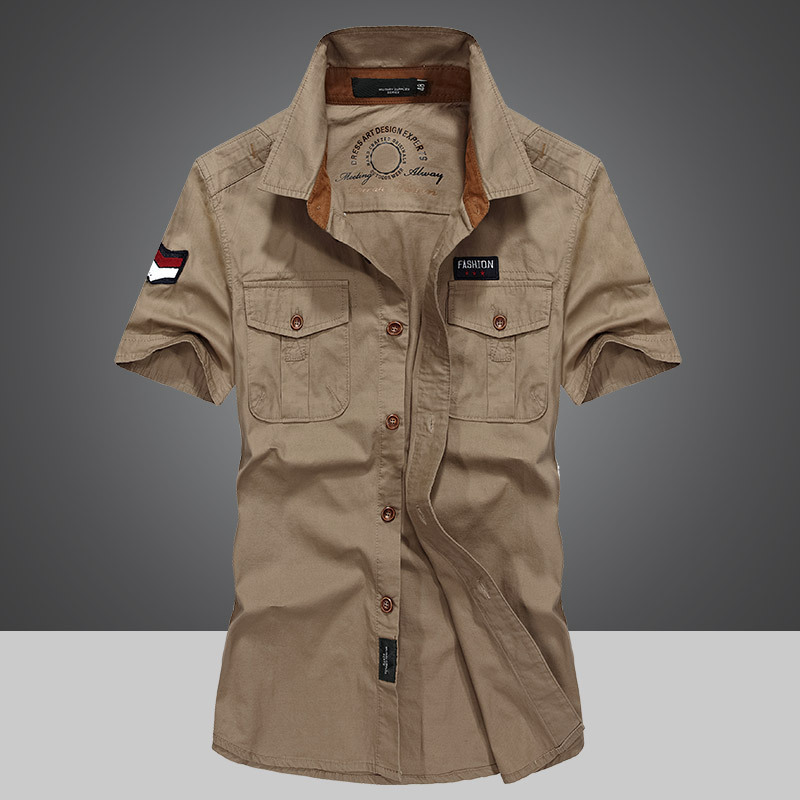 Summer new collection of men's short-sleeved shirts: pure cotton mid-age loose washed half-sleeved solid color workwear shirts for men Specification image