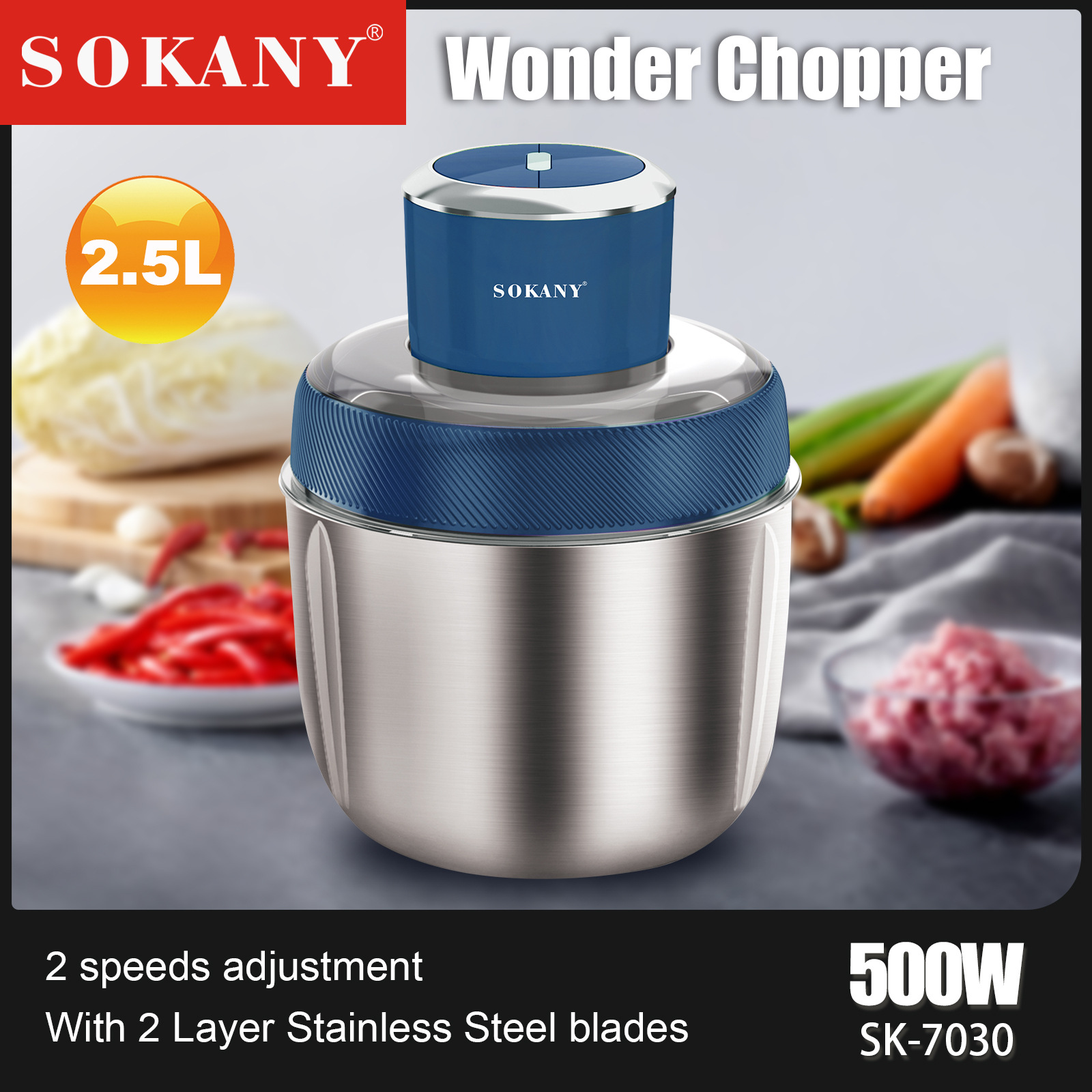 SOKANY Cross-border 7030 meat grinder, household electric multi-functional stainless steel blender, food processor, meat grinder