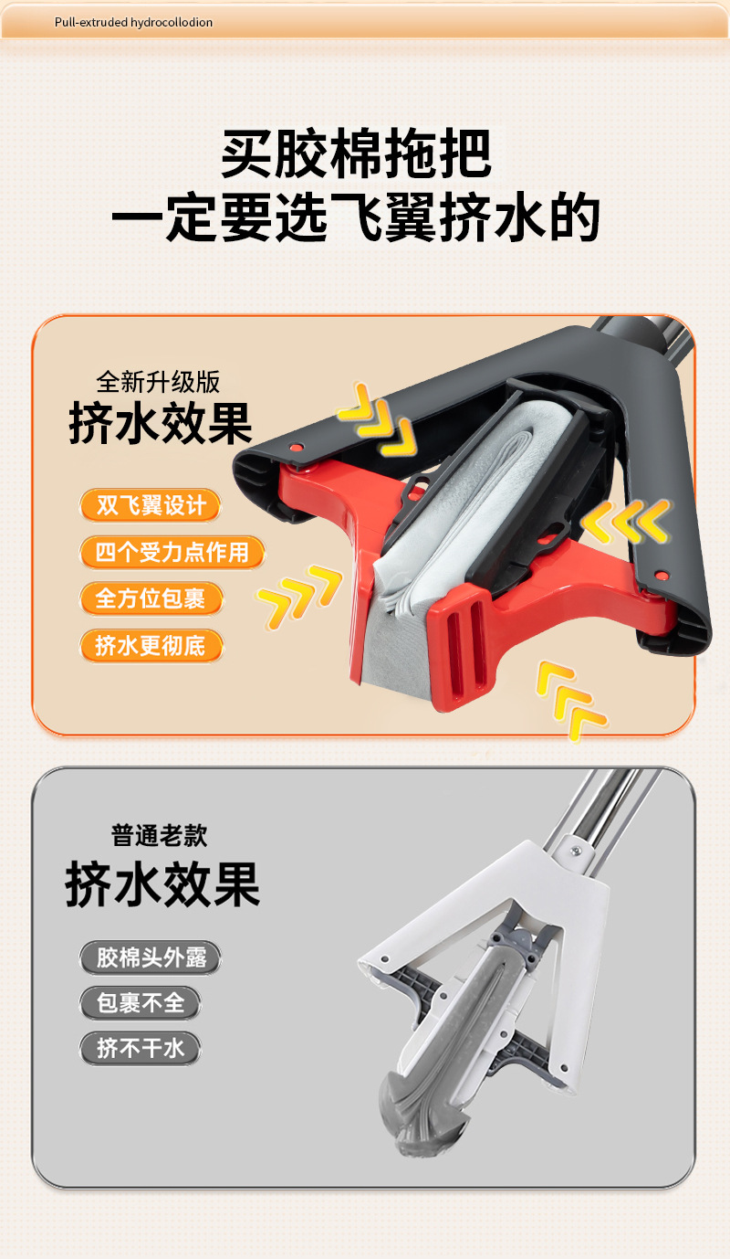 严选海绵拖把2026免手洗家用一拖净干湿两用吸水免手洗胶棉头墩布详情3