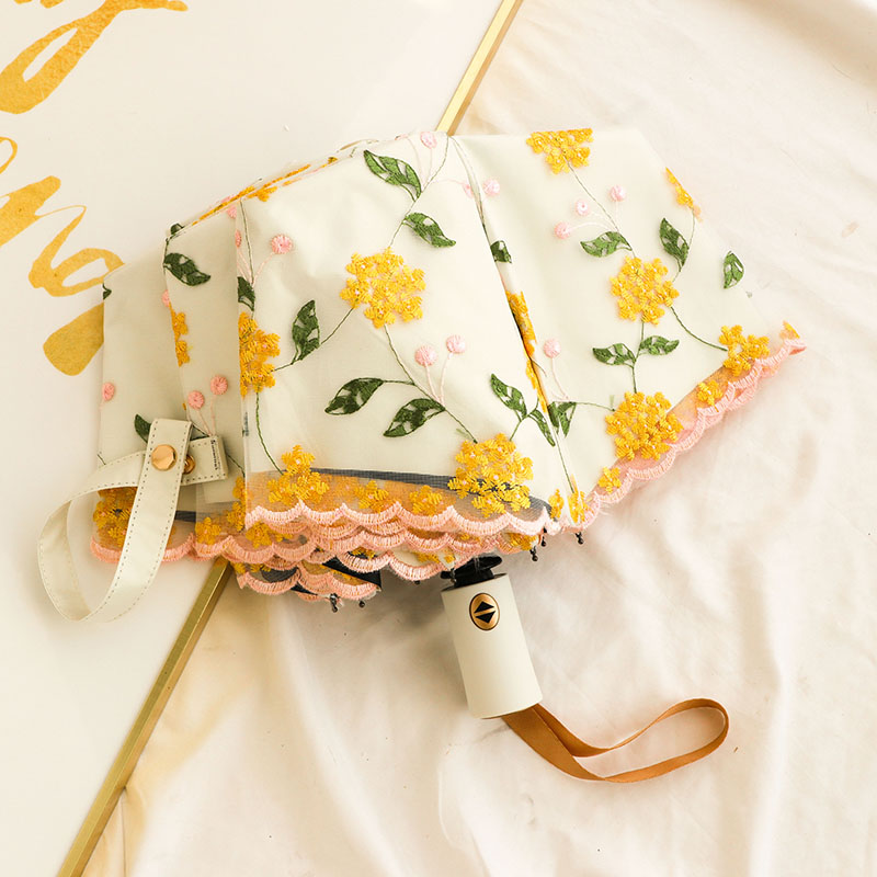 06YM双层复古真刺绣蕾丝防晒防紫外线黑胶晴雨两用遮阳伞超好看太