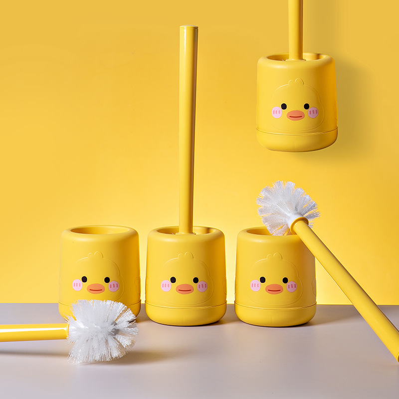 Yellow Duck Toilet Brush Cartoon No Dead Corners Clean Toilet Wash Toilet Brush Plastic Hair Silicone Creative Wall Mount Specification drawing
