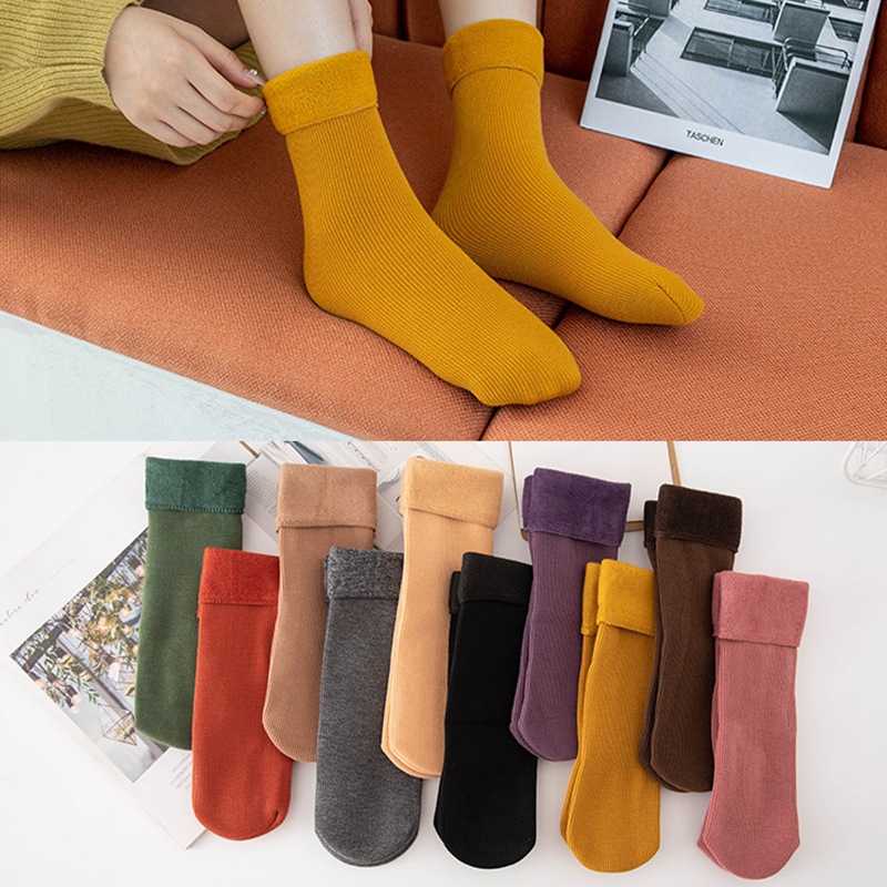 Sock stall, one-piece consignment service, women's autumn and winter new snow socks, medium long stockings with fleece and thickened warmth floor socks, adult cashmere vertical stripes Specification image