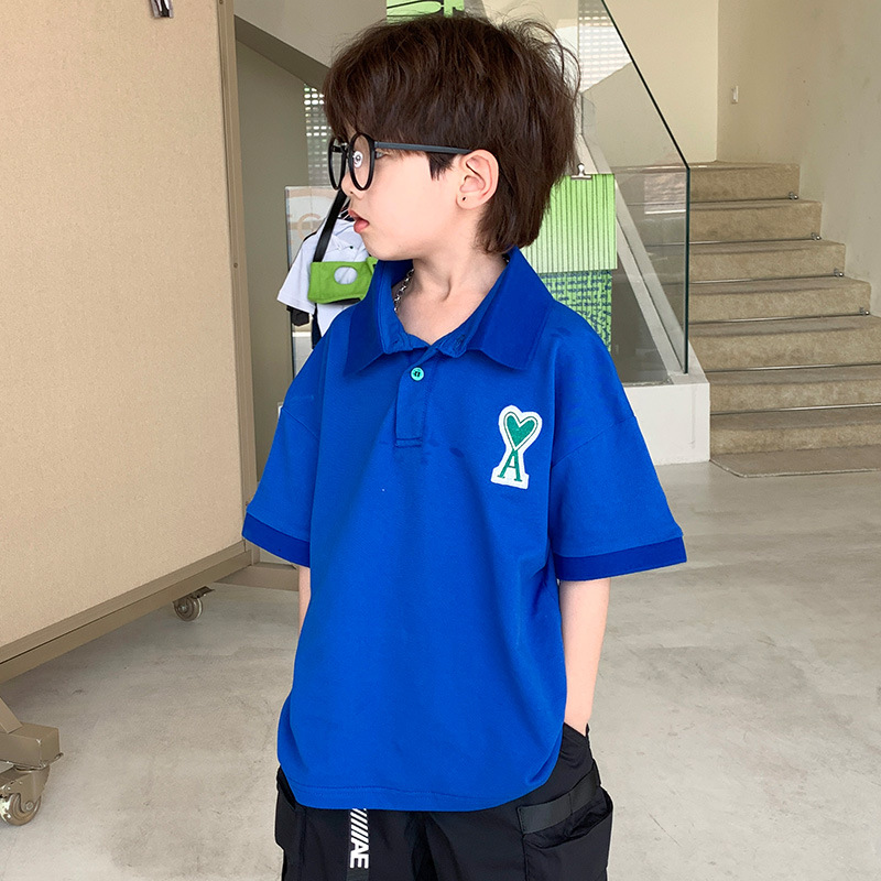 Boys' lapel polo shirt 2022 Summer new style short-sleeved T-shirt top Children's wear workwear shorts Boys' pants Specification image