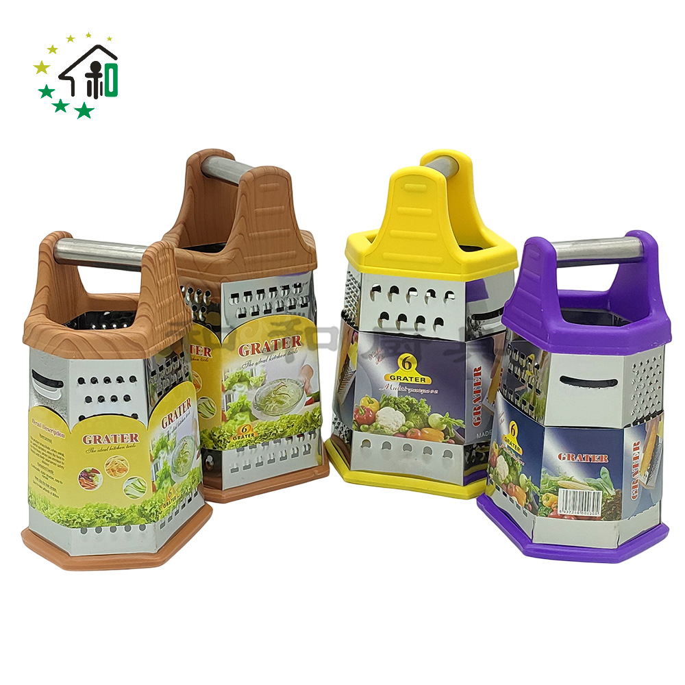 Wholesale kitchen two-color six-sided vegetable grater, household stainless steel potato grater, carrot, melon and fruit slicer Application Scenario