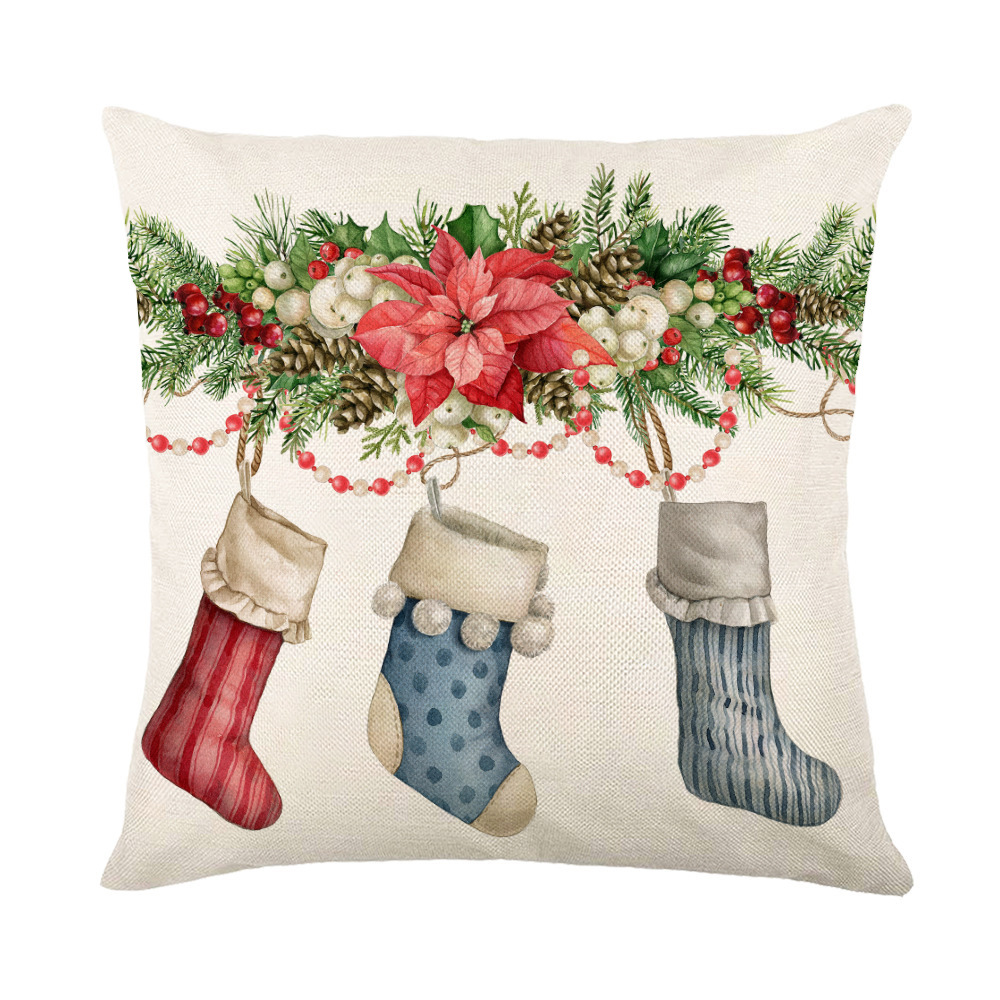 Cross-Border New Christmas Pillow Cover Linen Printed Home Sofa Cushion Car Headrest Office Pillow Cover Item Picture