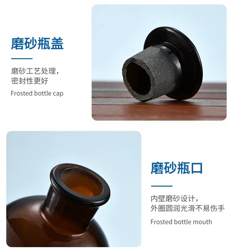 Thickened Wide-Mouth Glass Bottle Reagent Bottle Frosted Medical Bottle Dispenser Wide-Mouth Bottle Glass Chemical Bottle Brown Transparent Item Picture