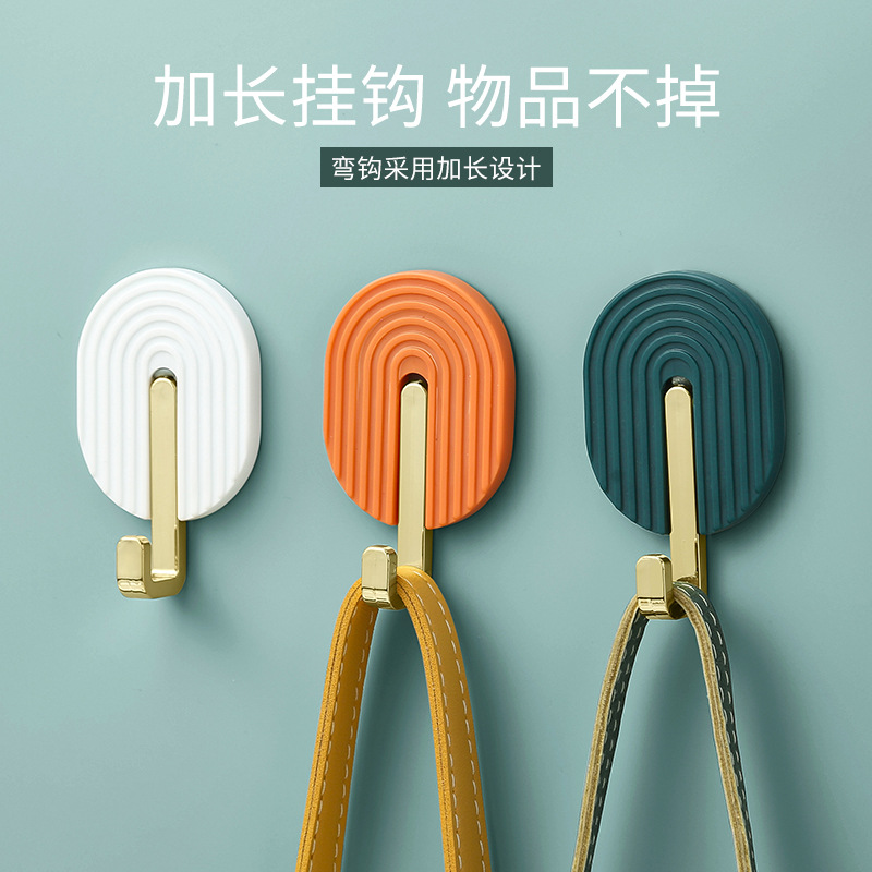 Yz5080 Hook Non-Punching Self-Adhesive Multi-Functional Towel Bathroom Hook Traceless Hook Light Luxury Door Back Bag Hook details Picture