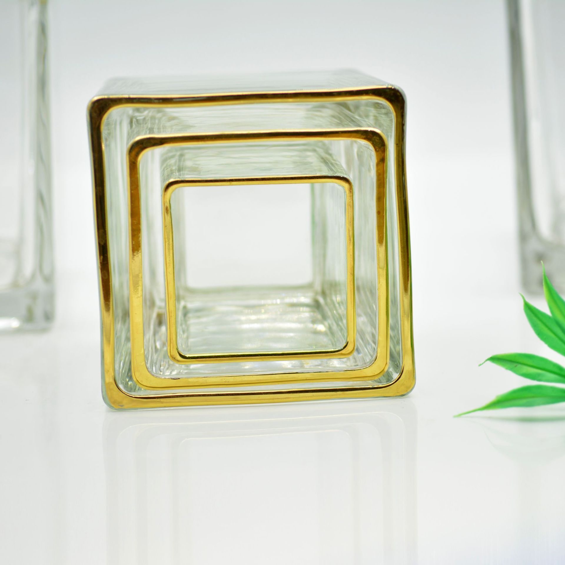 绿萝植物水培方缸客厅创意桌面花瓶欧式加厚描金正方形玻璃烛台详情图2