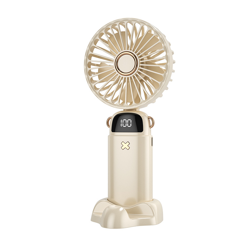 New Dormitory Office Digital Display Small Fan Handheld Usb Battery Charging Folding Portable Stand Mini Fan Item Picture