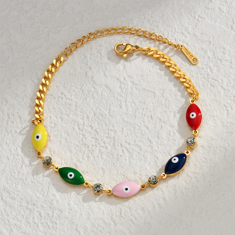Stainless Steel Ins Style Niche Design Sense Dripping Oil Demon Eye Bracelet Geometric Fashion Personality 100 Hand Accessories Application Scenario