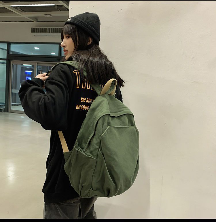 小众帆布书包女新款大容量大学生简约初中复古背包双肩包旅行原宿详情3