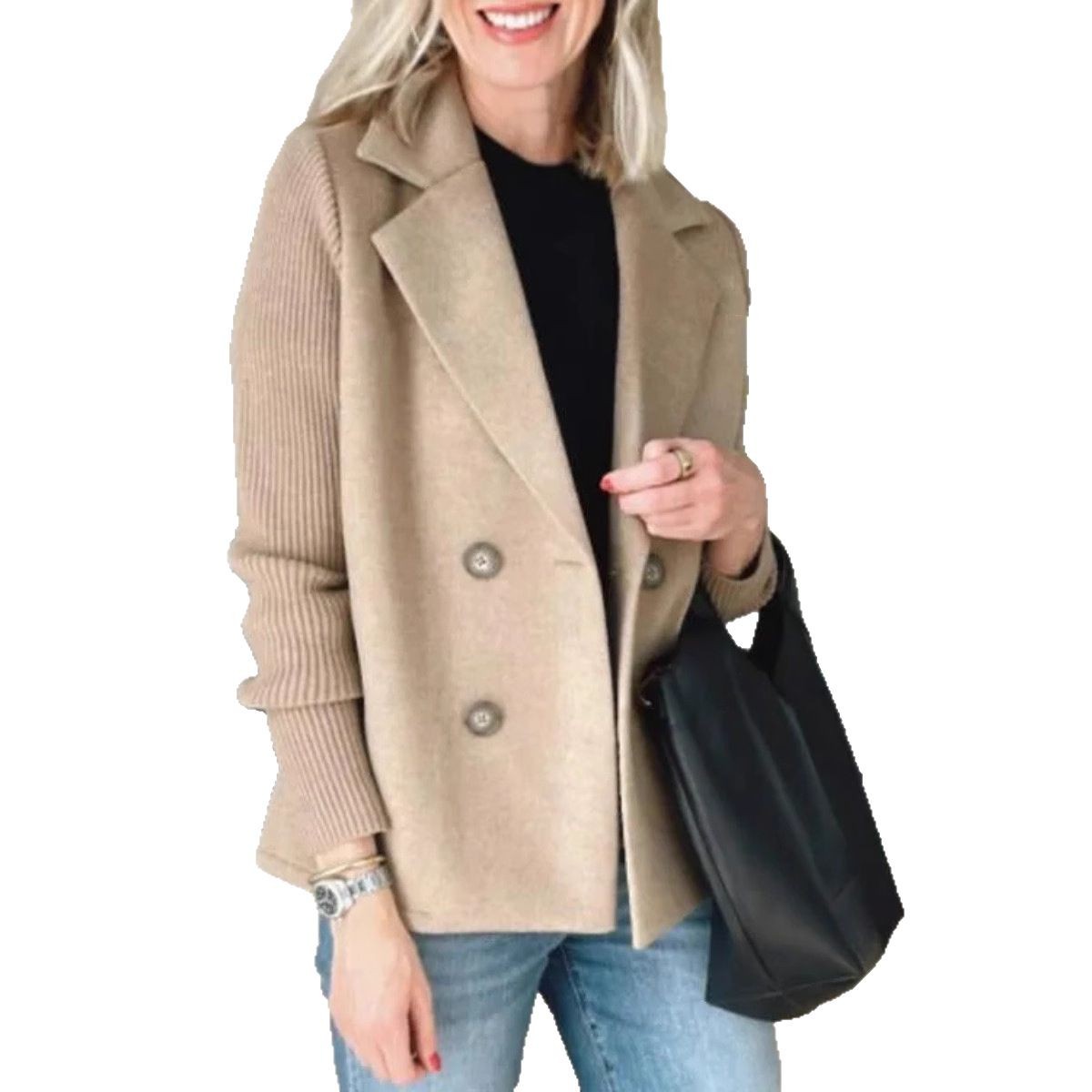 Amazon Spring 2025 New cross-border European and American export women's fashion and elegant woolen patchwork coat Item Picture