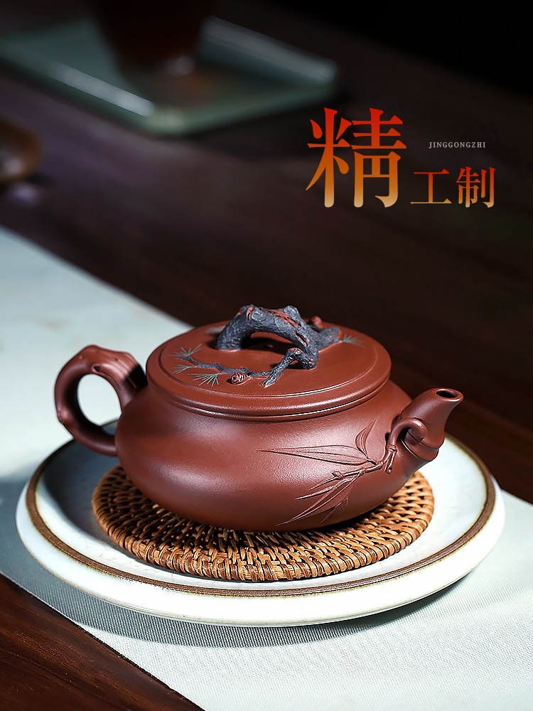 Yixing Purple Clay Pot Purple Mud Pure Hand Cold Three Friends Teapot Purple Clay Tea Set Specification drawing