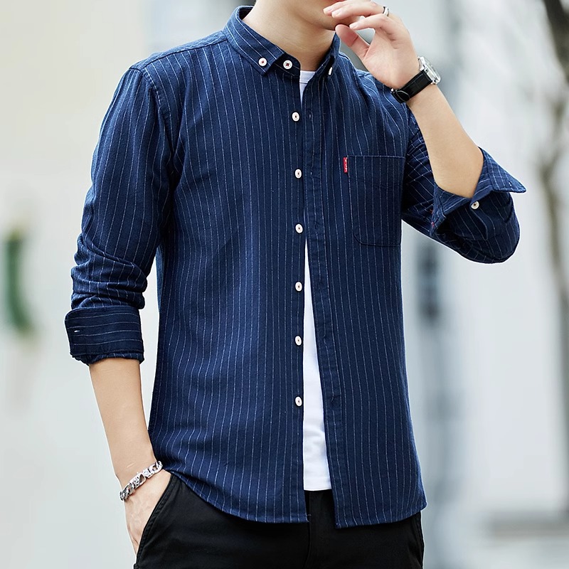 Spring new style long-sleeved Korean-style casual high-end striped shirt, slimming and youthful trendy men's cardigan Application Scenario