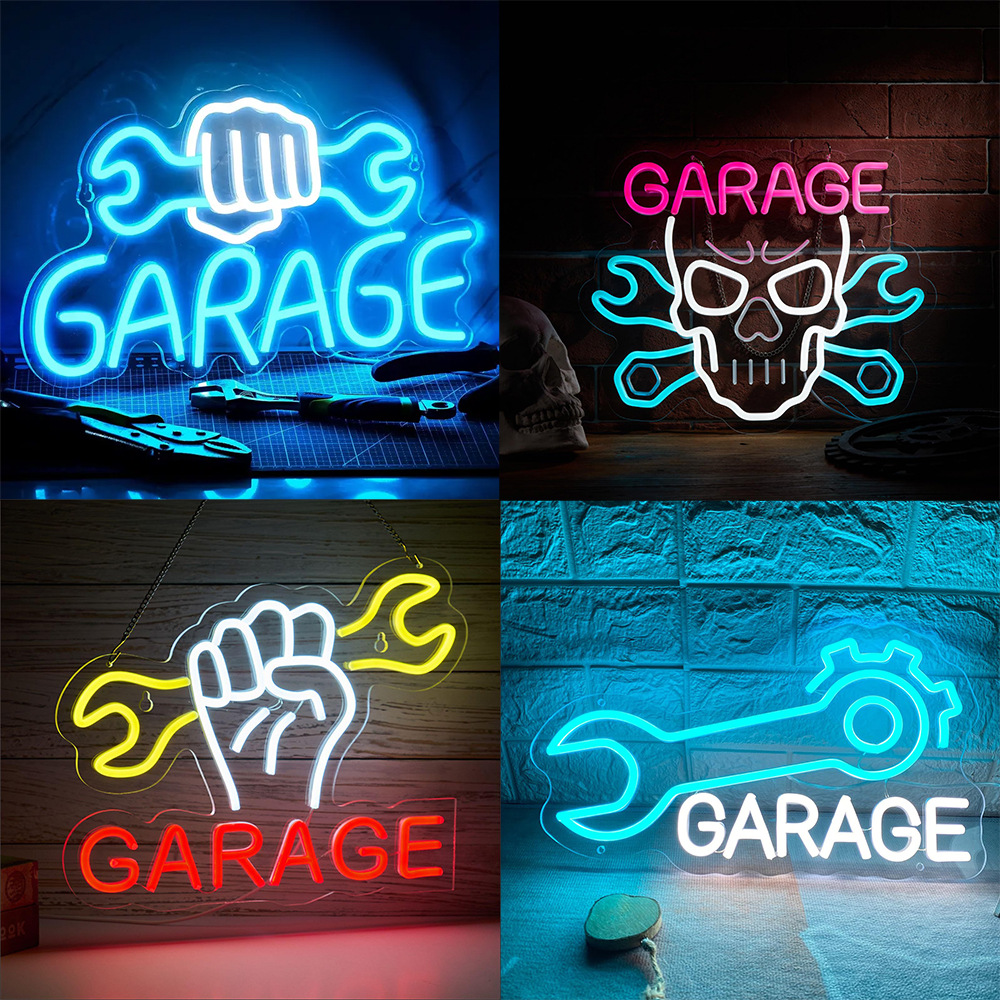 Cross-border hot garage maintenance tools: LED-shaped acrylic backplate decorative ambient light wrench, neon light full figure