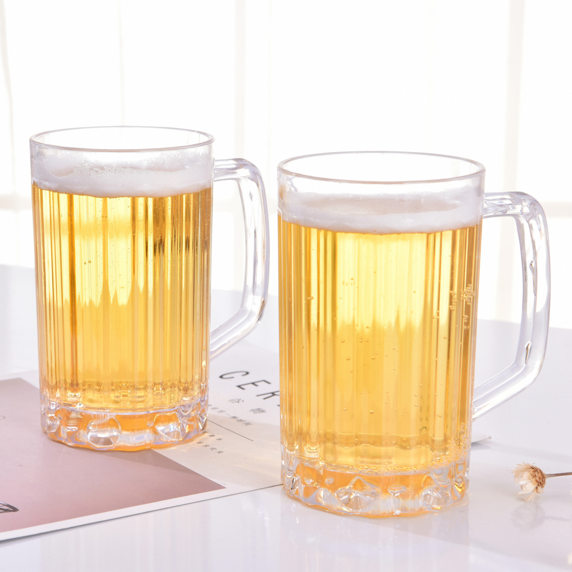 新款塑料大容量透明PS啤酒杯带手柄加厚扎啤杯子饮料果汁水杯厂货详情图4
