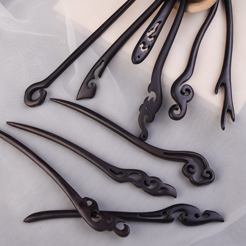 Black sandalwood hairpins, ancient-style hairpins wholesale, high-end new Chinese-style hairpins, green sandalwood wooden hairpins for women details Picture