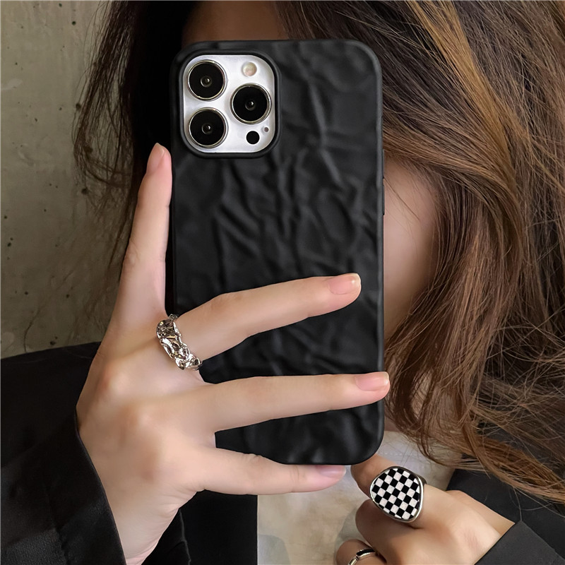 ins Wind Matte Matte Black ruffled Apple 12/13Promax phone case for iPhone11/X soft case full figure