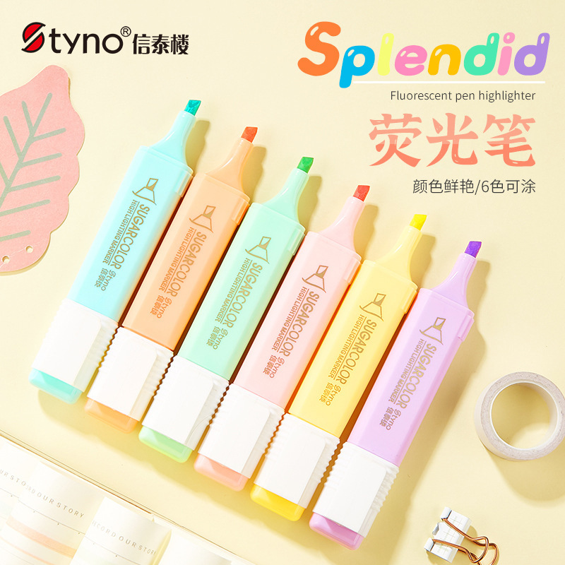 Candy-colored thick-tipped highlighter pen set, large-capacity colored key-point marking pen, doodling student notebook pen