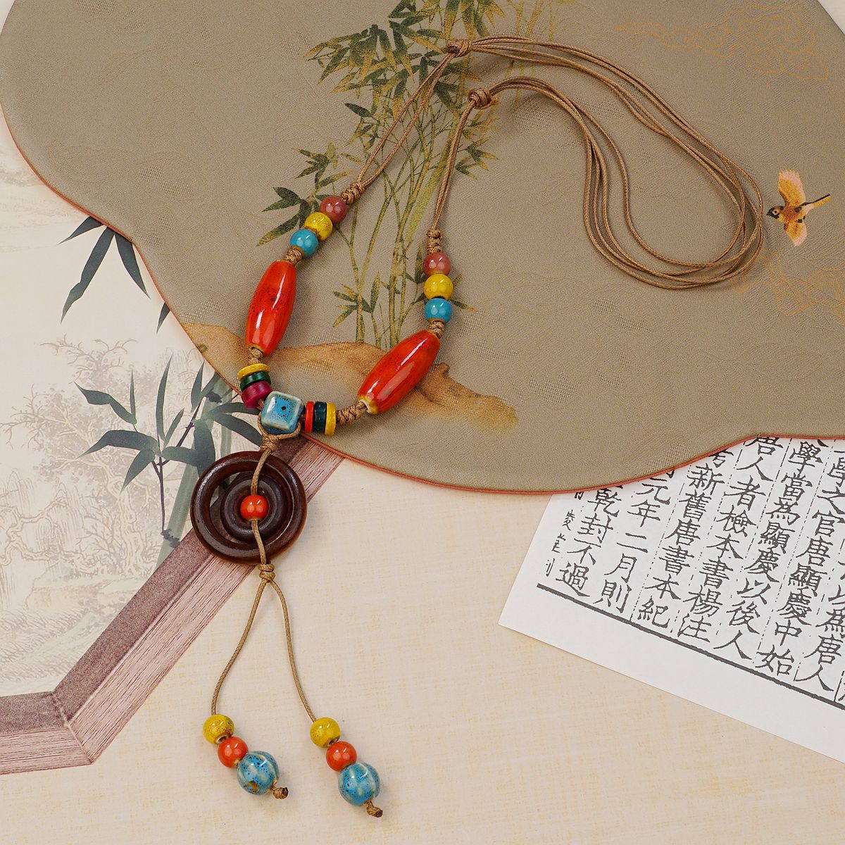 Jingdezhen ceramic necklace, ancient style, new Chinese style, ethnic style, long ceramic sweater chain for women, ancient style hanging accessory for women Application Scenario