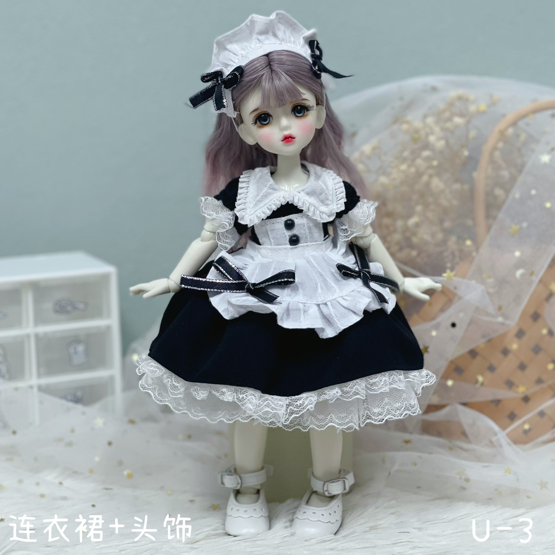 6 points bjd doll dress-up clothes, 30 cm doll set dress, autumn and winter outfits, Lolita jk maid dress Specification image