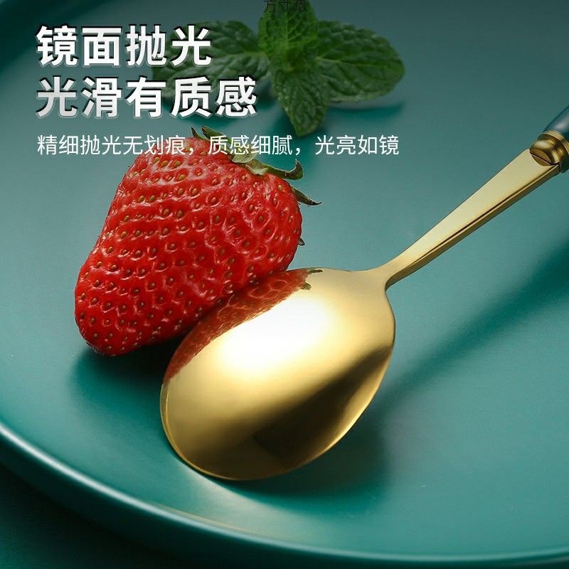 Wholesale of thickened stainless steel spoons with ceramic handles, Korean cute long-handled spoon tableware sets for household soups and meals Item Picture