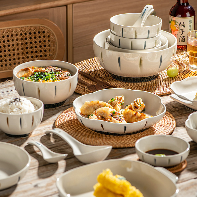 日式餐具碗盘碗碟轻奢家用简约陶瓷盘子菜盘创意汤碗鱼盘乔迁送礼图