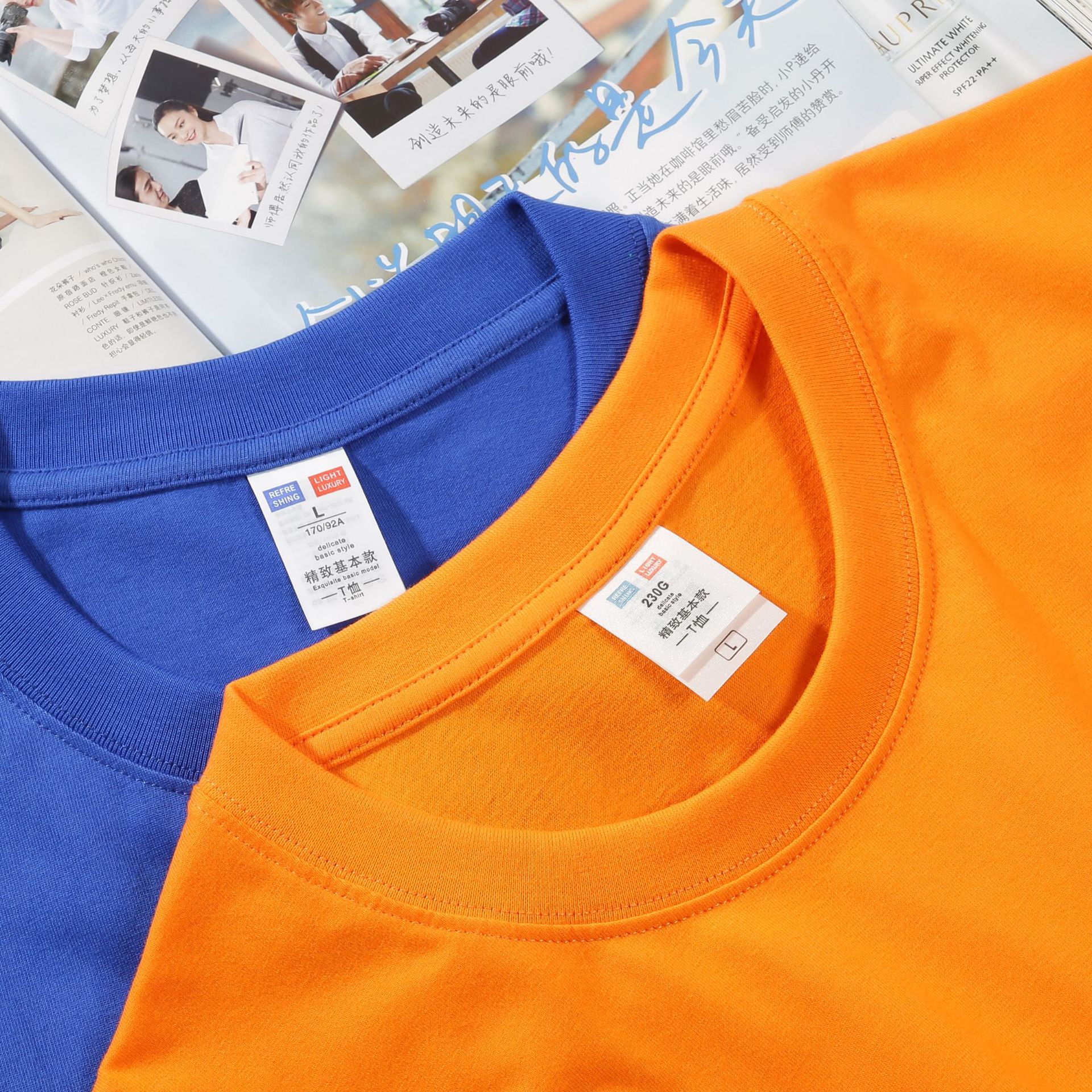 230g heavy-duty T-shirt, round-neck white cultural shirt with logo printed, pure cotton short-sleeved class uniform, advertising shirt, corporate work uniform Specification image