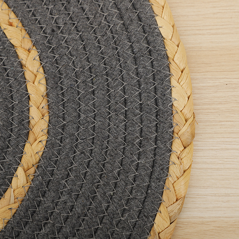 New corn rope woven placemats, grey cloth strips with reinforced edges, cutlery and teacup MATS, home eco-friendly Western placemats details Picture