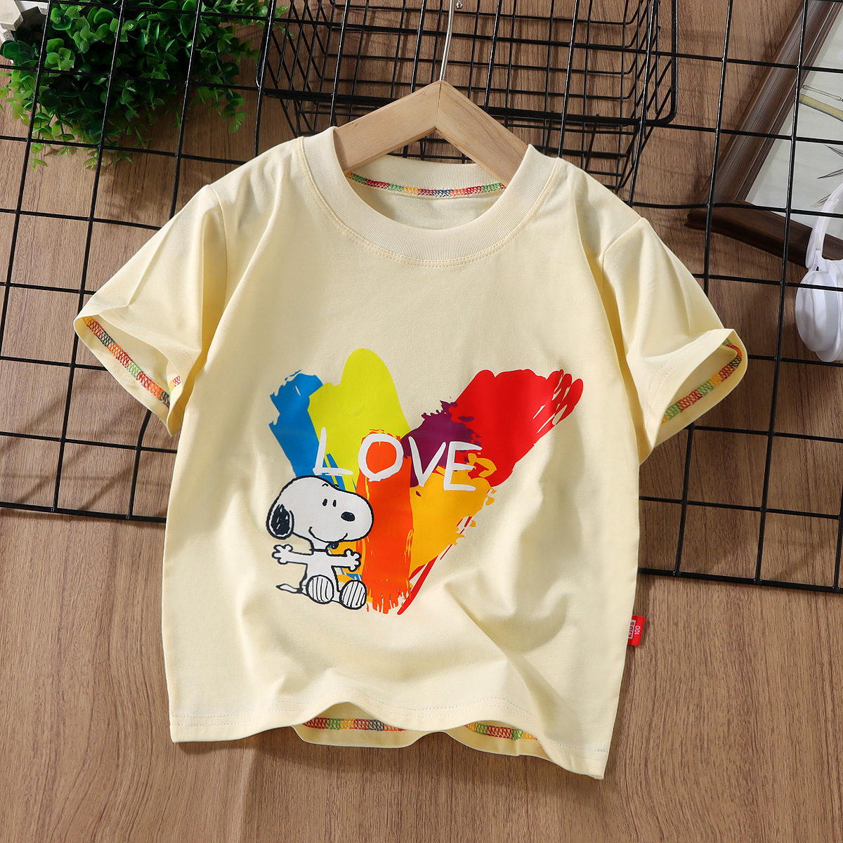 Snoopy Authentic Children's Wear 2024 Summer New Cotton Short-Sleeved Summer T-Shirt For Boys And Girls Casual Top T-Shirt Specification drawing