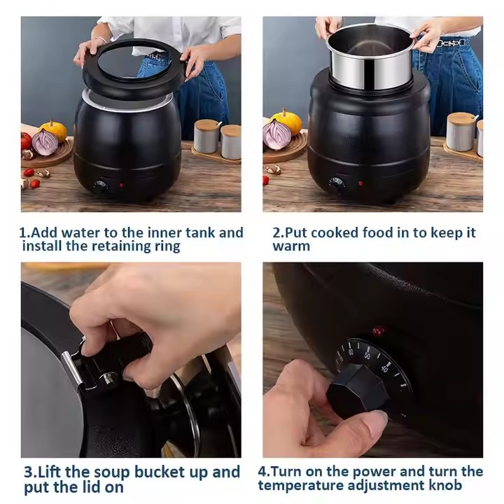 Buffet Electronic Warm Soup Pot 10L13l Commercial Stainless Steel Thermal Pot Porridge Bucket Hotel Soup Pot Electric Heating Soup Stove Specification drawing
