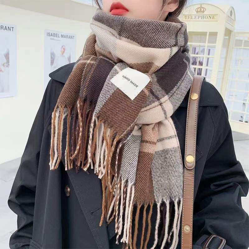 2022 New Scarf Female Autumn And Winter Korean Version Of All Plaid Thick Student Couple Scarf Male Imitation Cashmere Warm details Picture